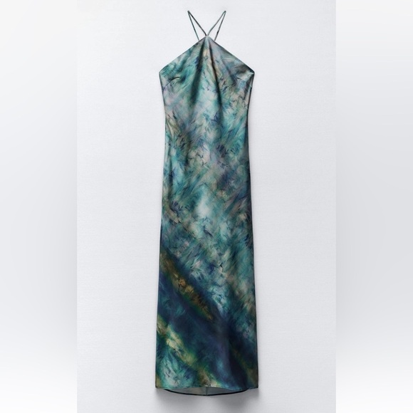 Zara Watercolor Tie Dye Halter Maxi Slip Dress. Multicolor. Size M - Picture 2 of 9